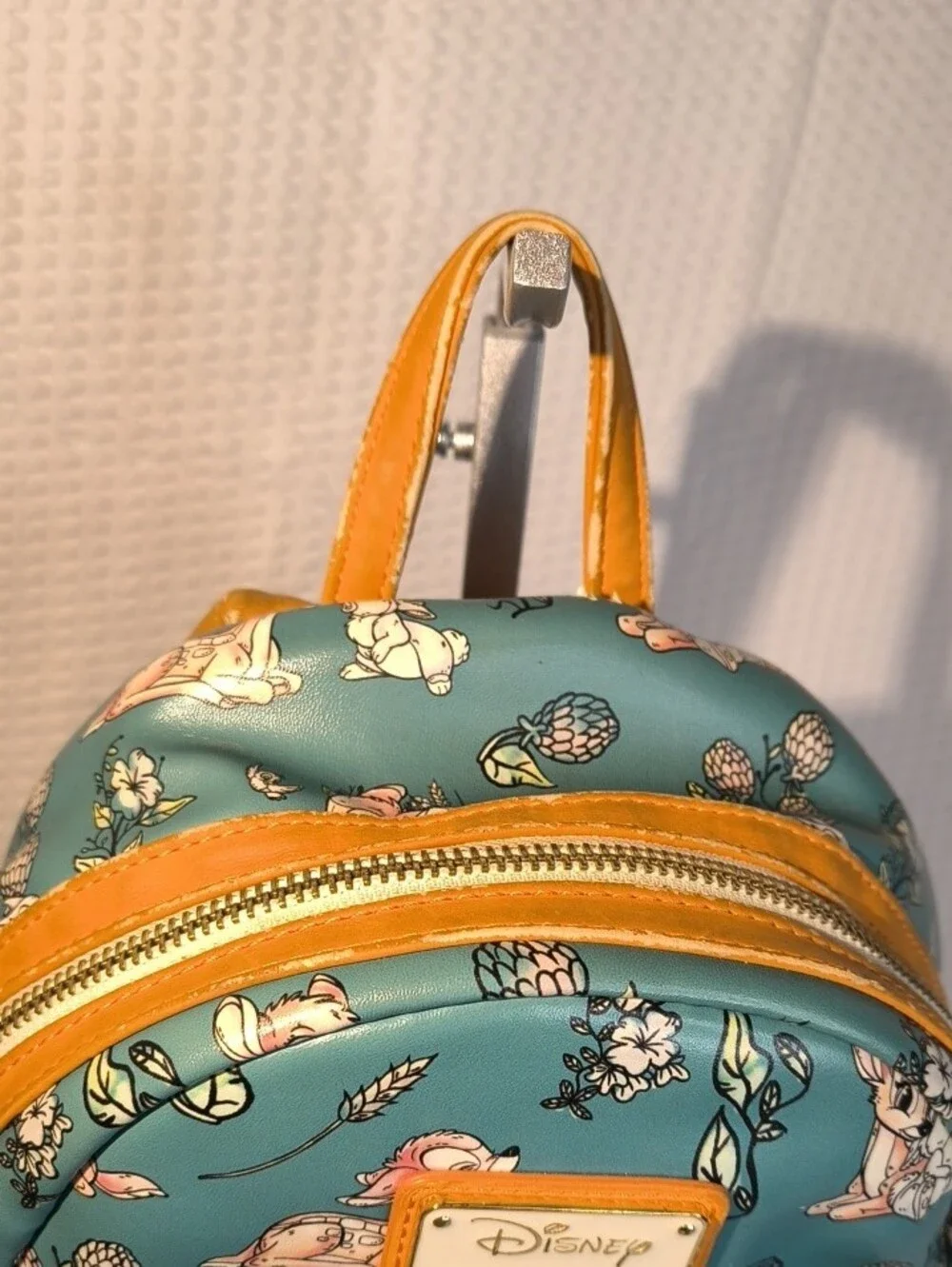 Loungefly Teal Bambi Floral Mini Backpack with Gold Trim